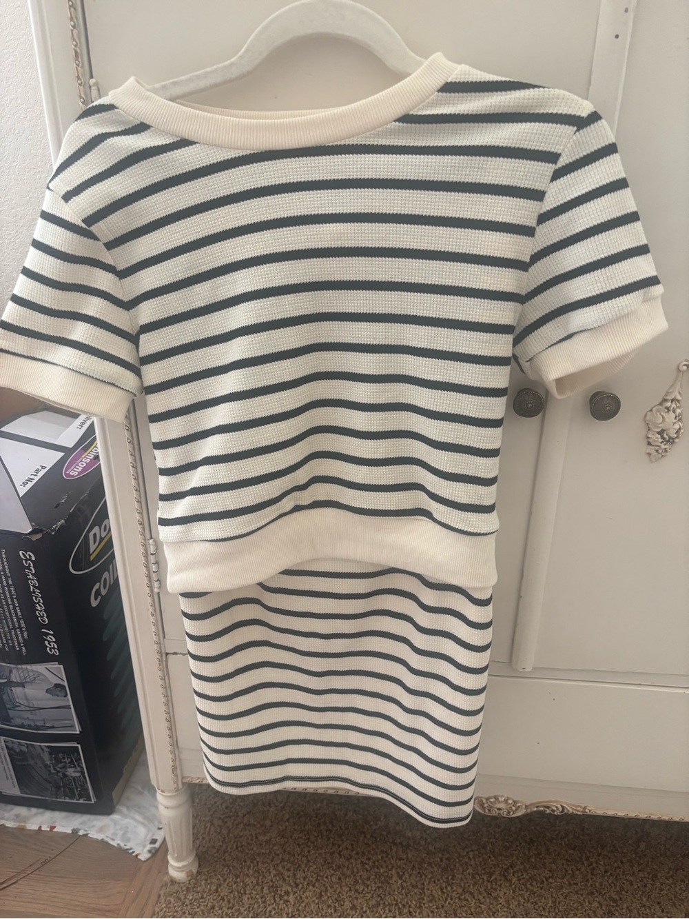 Striped Cream and Black Knit Skirt Set